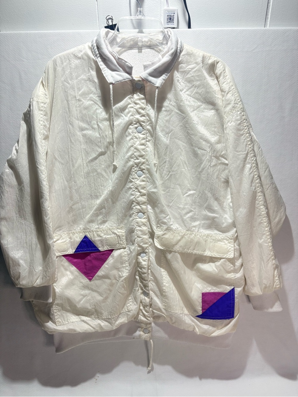 Women’s Cream Bomber Jacket with Purple Accent Pockets